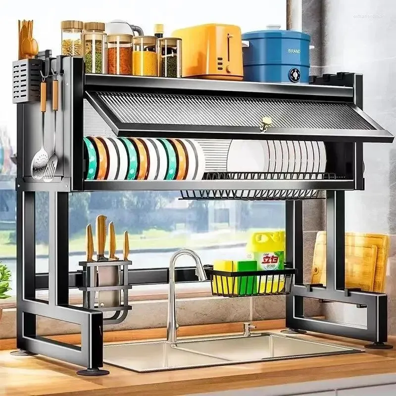Armazenamento de cozinha aoliviya oficial prato drenagem rack multifuncional bancada pia prateleira tigela armário acima