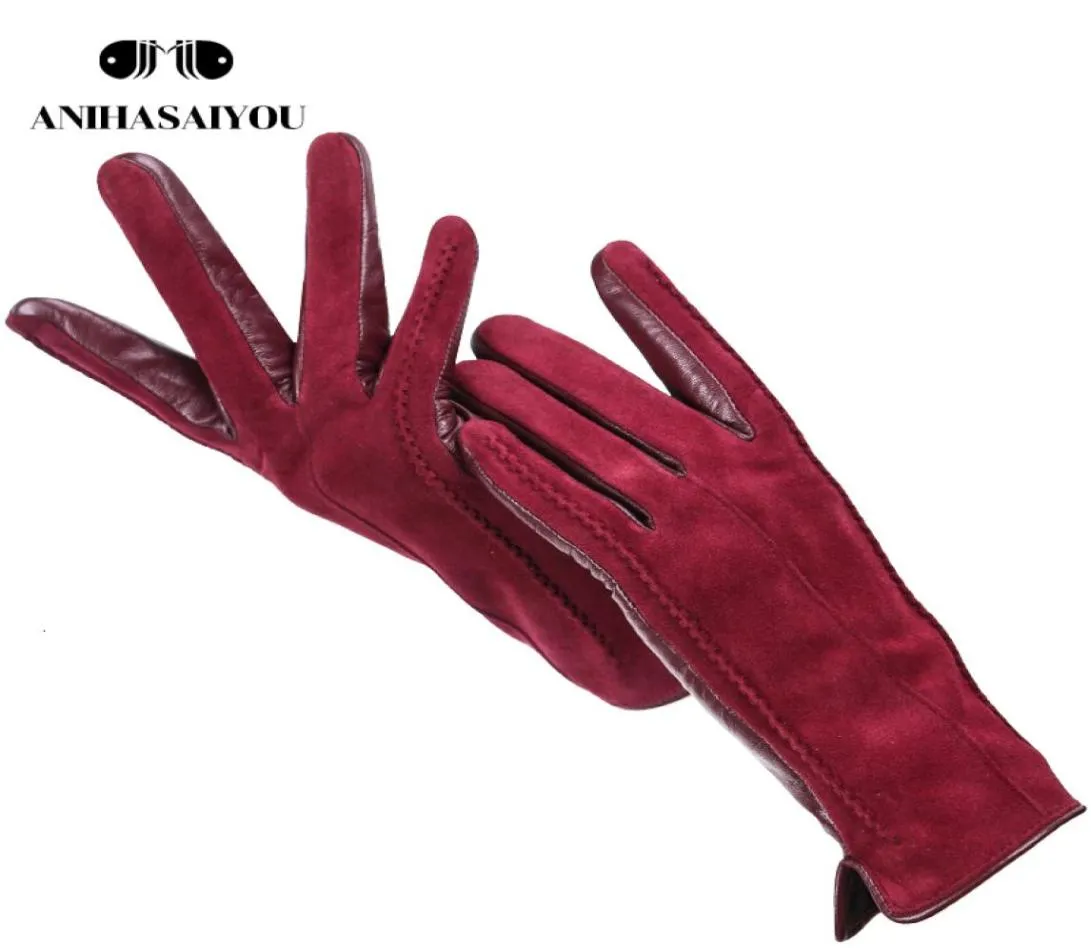 Fem fingrar handskar god kvalitet berör handskar färg vinter kvinnor läder äkta mocka 50 2007 221199326764