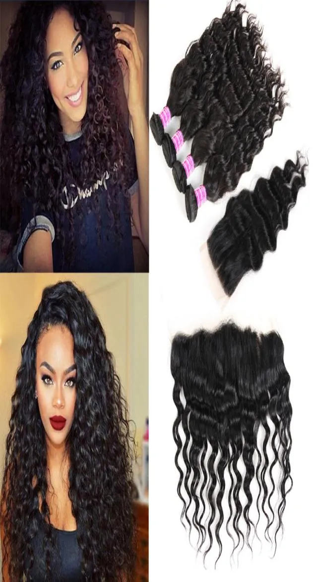 Fornecedores de cabelo virgem mongol inteiro onda de água tecer cabelo humano pacotes com fechamento frontal 8a cabelo virgem brasileiro extenso2286064