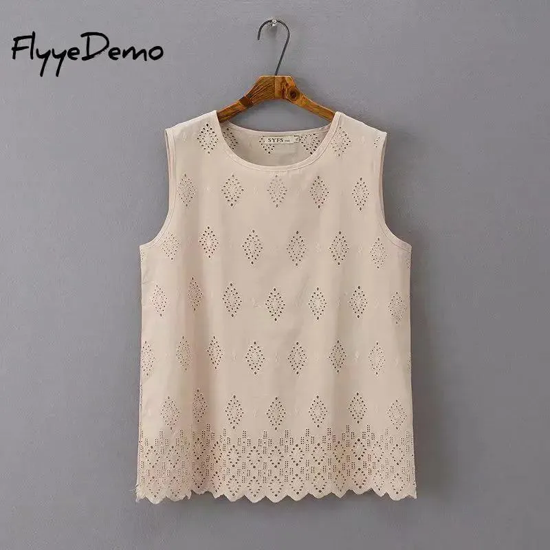 Camis Loose Cotton Hollow Out Tank Top Women Summer Summer Summeress Tees 2022 New Sexy Tanks Tops Tops Female Closis Big 4XL