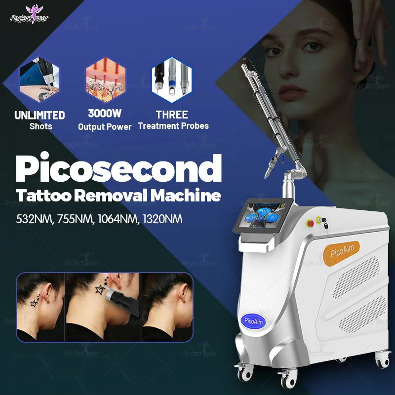 Gran profesión de pie Láser Pico Picosegundo Máquina de eliminación de tatuajes Láseres Pico Segunda pigmentación ND Yag 755nm Lazer Equipo de eliminación de pecas