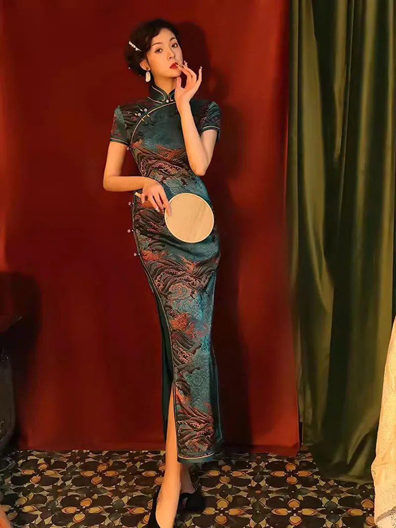 green spaghetti strap maxi dress Gorgeous Spaghetti-Straps Dark Green Prom Dress Long With Slit