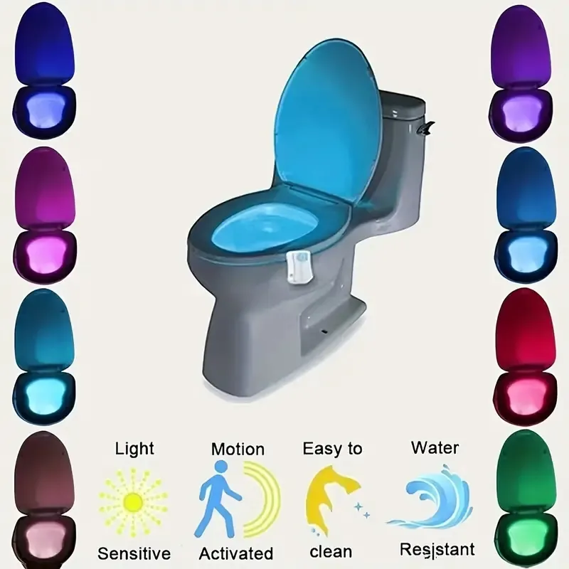 1pc LED-toiletpotlicht, bewegingssensor geactiveerde kleurveranderende badkamerkomlicht (zonder batterijen)
