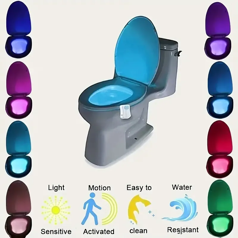 Rechargeable Toilet Night Lights With Motion Sensor - 16 LED Color Changing, Auto On/Off