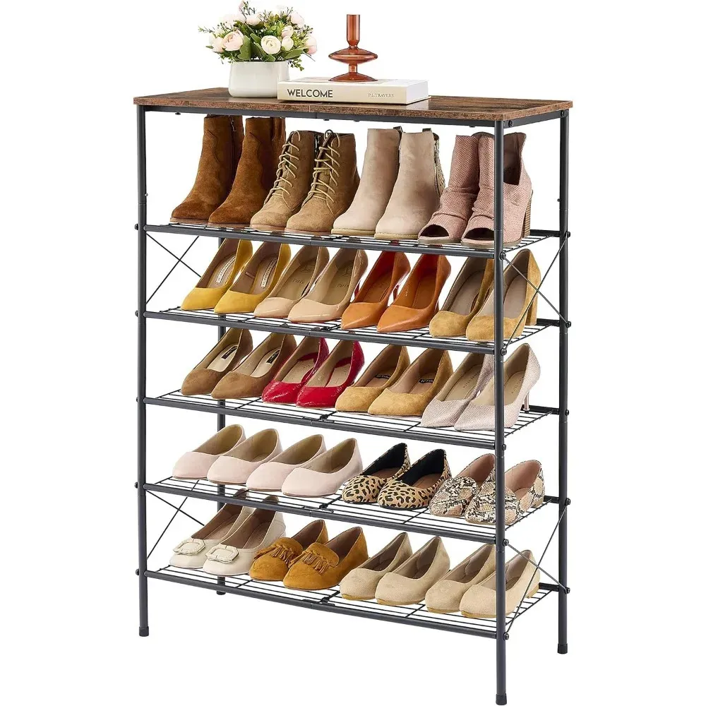 6Tier Shoe Rack Organizer Shoerack Storage Shelf med X Shape Fixed Frame vardagsrum Möbler 240102