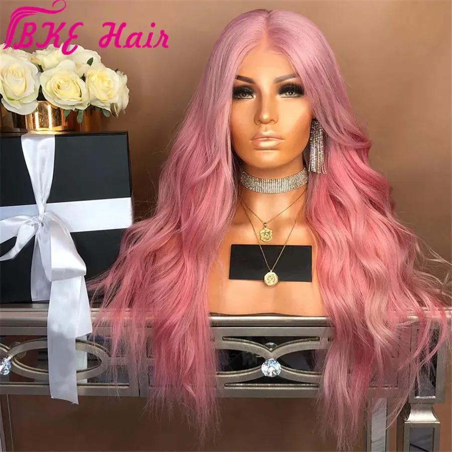 Perruques de haute qualité couleur rose brésilienne dentelle avant perruque avec des cheveux de bébé perruque synthétique ondulée naturelle dentelle transparente pour les femmes noires/blanches