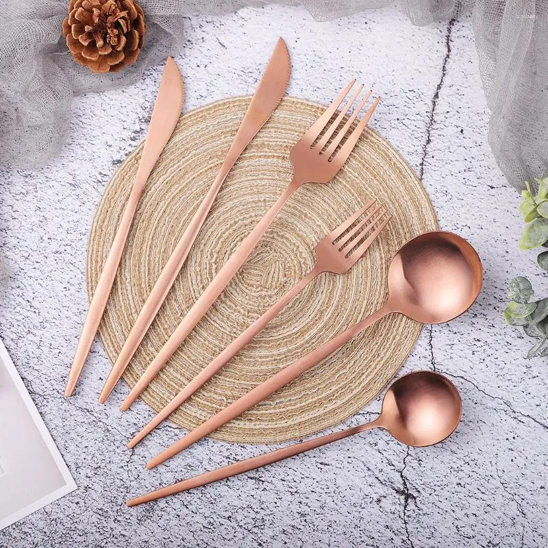 Dinnerware Sets Rose Gold Cutlery Set Kitchen Silverware 18/10 Stainless Steel Knife Fork Spoon Tea Tableware Drop