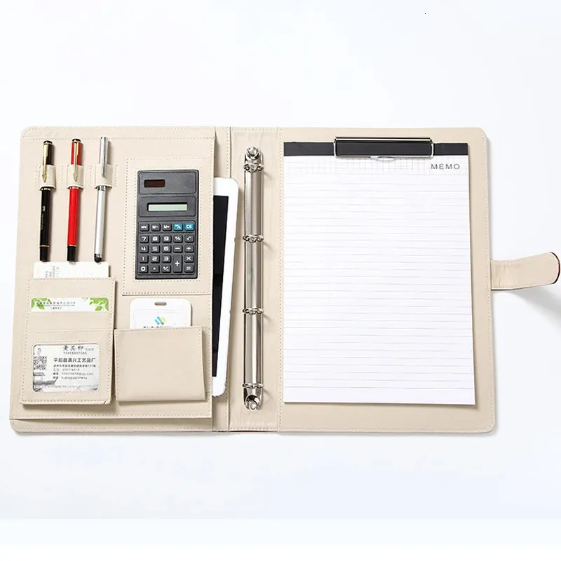 A4 PU Plik Foldery Dokument Organizator wielofunkcyjny luźne folder biznesowy z kalkulatorem worka do przechowywania dostaw biurowy 240102