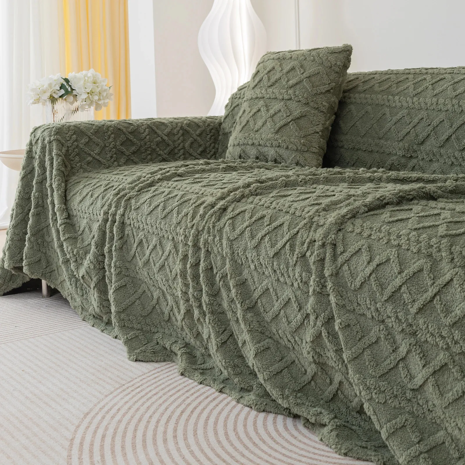 Faux kashmir soffa filt täcker nordisk stil stickad pläd kast tasslar sängäcke gyllene filt för höst och vinter 240103
