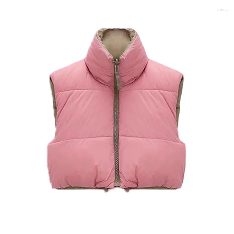 Kurtki damskie kamizelki zima mejr płaszcza femme kamizelka wysoka szyja puffer gilet zamek oversize solidne odzież zewnętrzna parkas trf