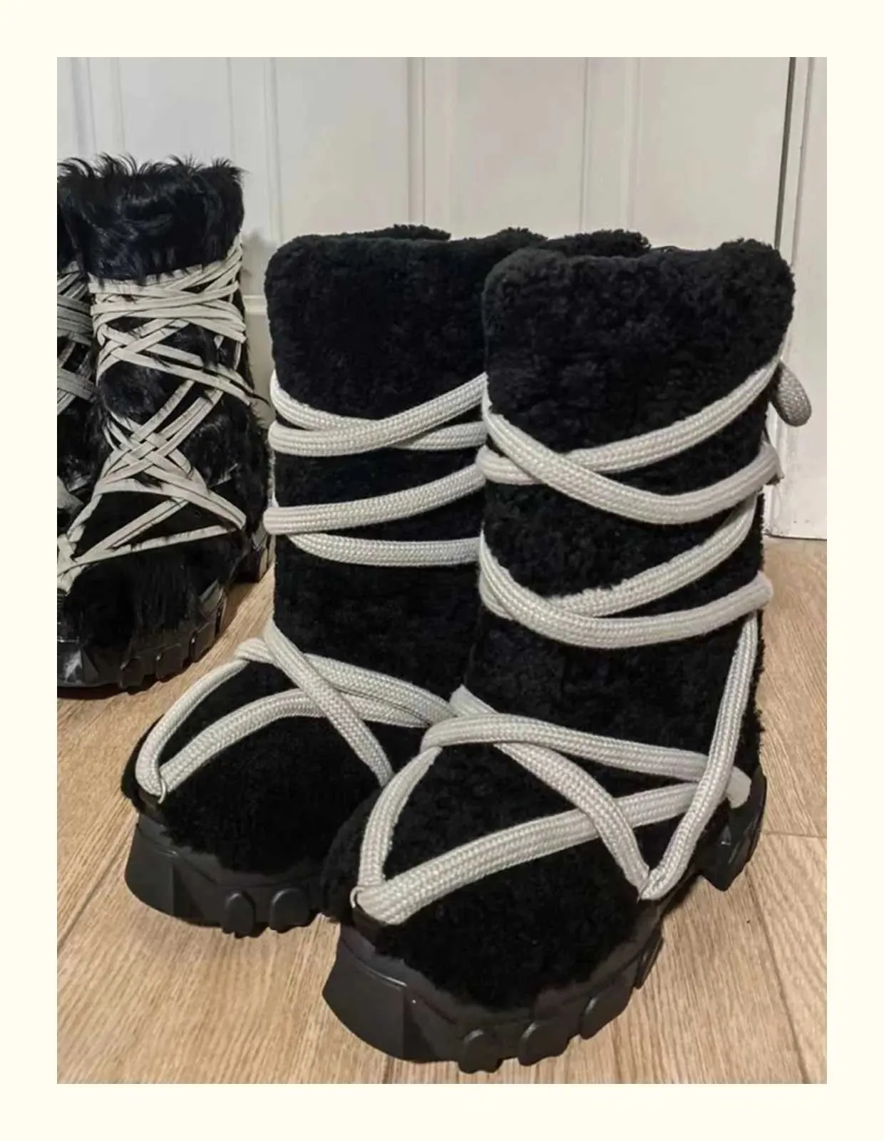 Lace Up Fur Black Boots Round Toe Thick Heel Winter Warm Fashion Women New Arrivals in Stock Shoes 230922