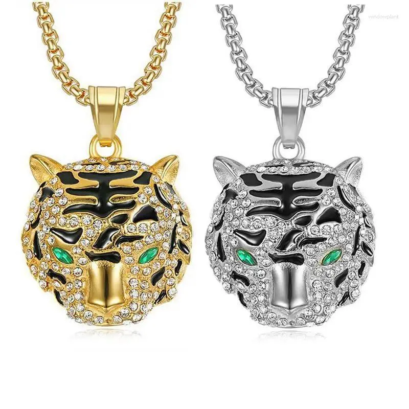 Correntes Ulj Hiphop Jóias Aço Inoxidável Preservando Cor Sem Ferrugem Banhado A Ouro Strass Tiger Head Pingente Colar