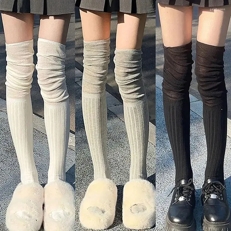 Women Socks Thigh High Stockings Solid Color Fashion Splicing Knee Over The Female Long Thermal Warm Tube