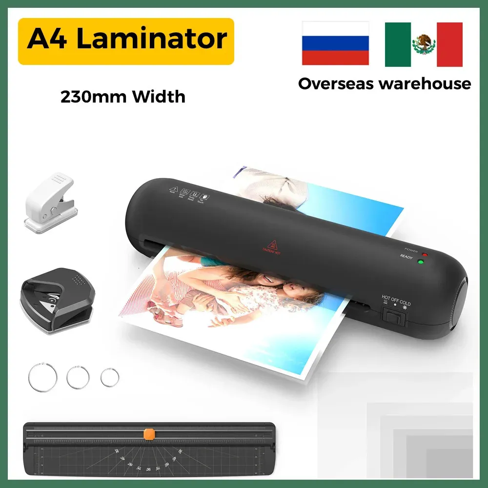 A4 230mm masaüstü laminatör seti ve soğuk laminasyon 2 silindir sistemi 9 inç maksimum genişlik kağıt kesici düzeltici yuvarlak delik 240102