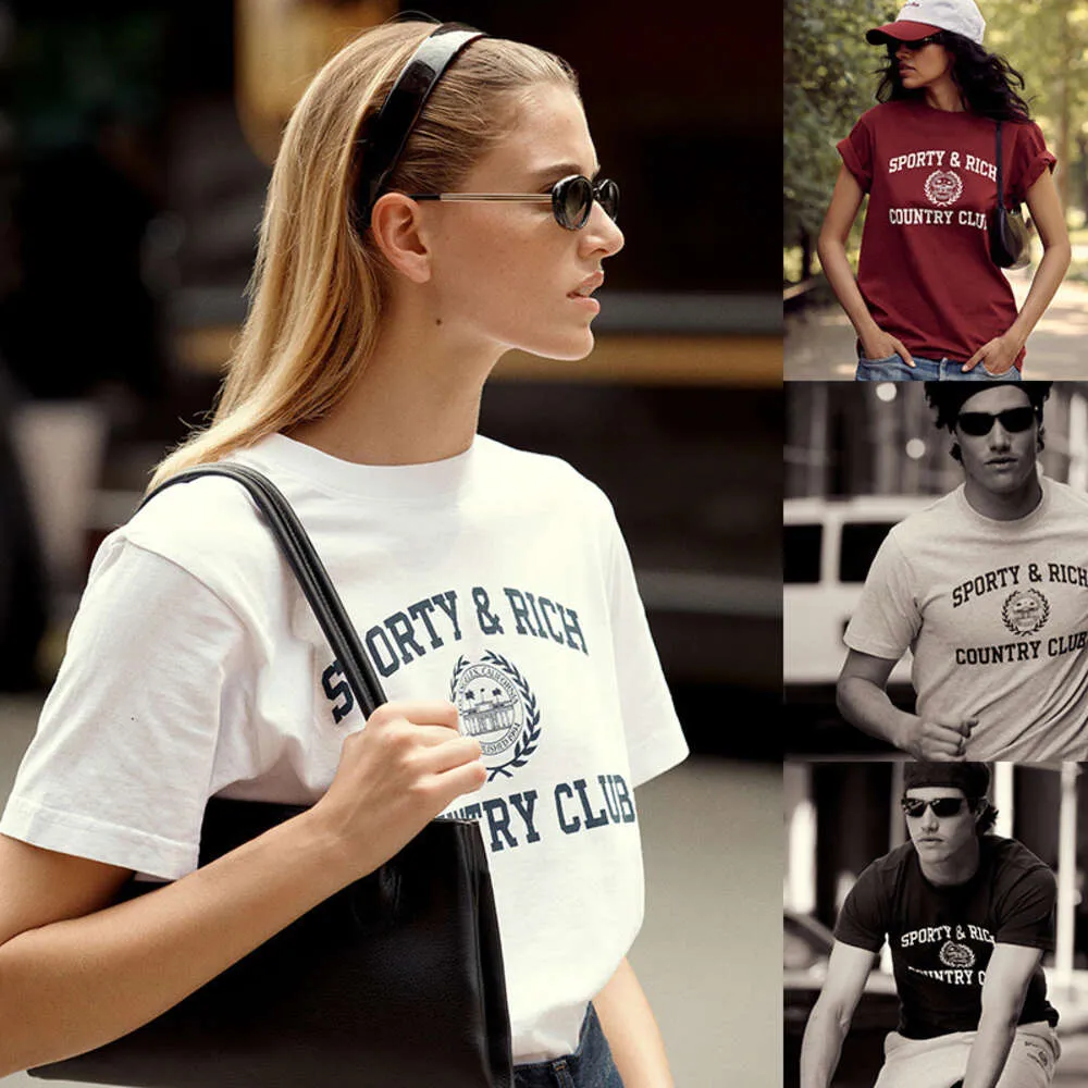 24SS sportowy bogaty litera drukowane bawełniane koszulki sportowe bawełniane krótkie t-shirt T-shirt
