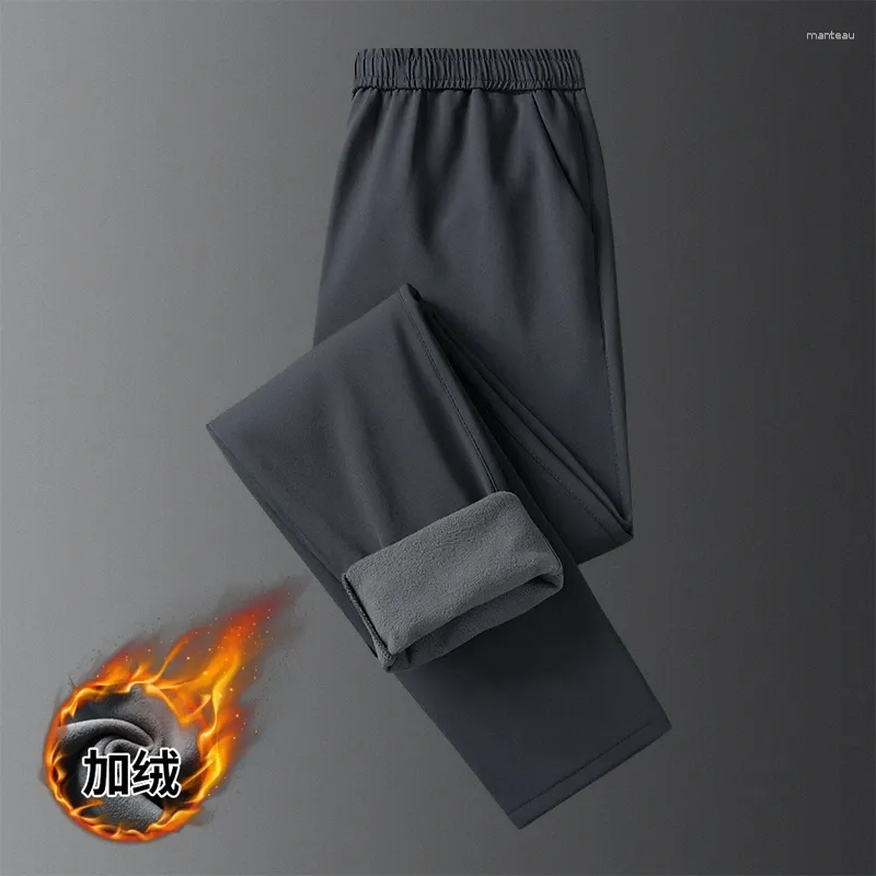 Pantalones para hombres Otoño e invierno Empalmado Cintura alta Elástico Cordón Bolsillo Moda Color sólido Slim Fit Versátil Casual