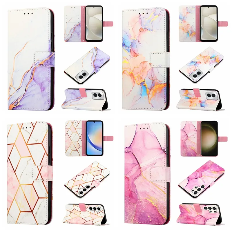 Marble Grain Leather Wallet Cases For Samsung S24 Ultra Plus A55 A35 Moto Edge 40 Neo G84 G54 G Power 2024 G Play Stone Granite Quartz Gilded Plating Holder Card Pouch
