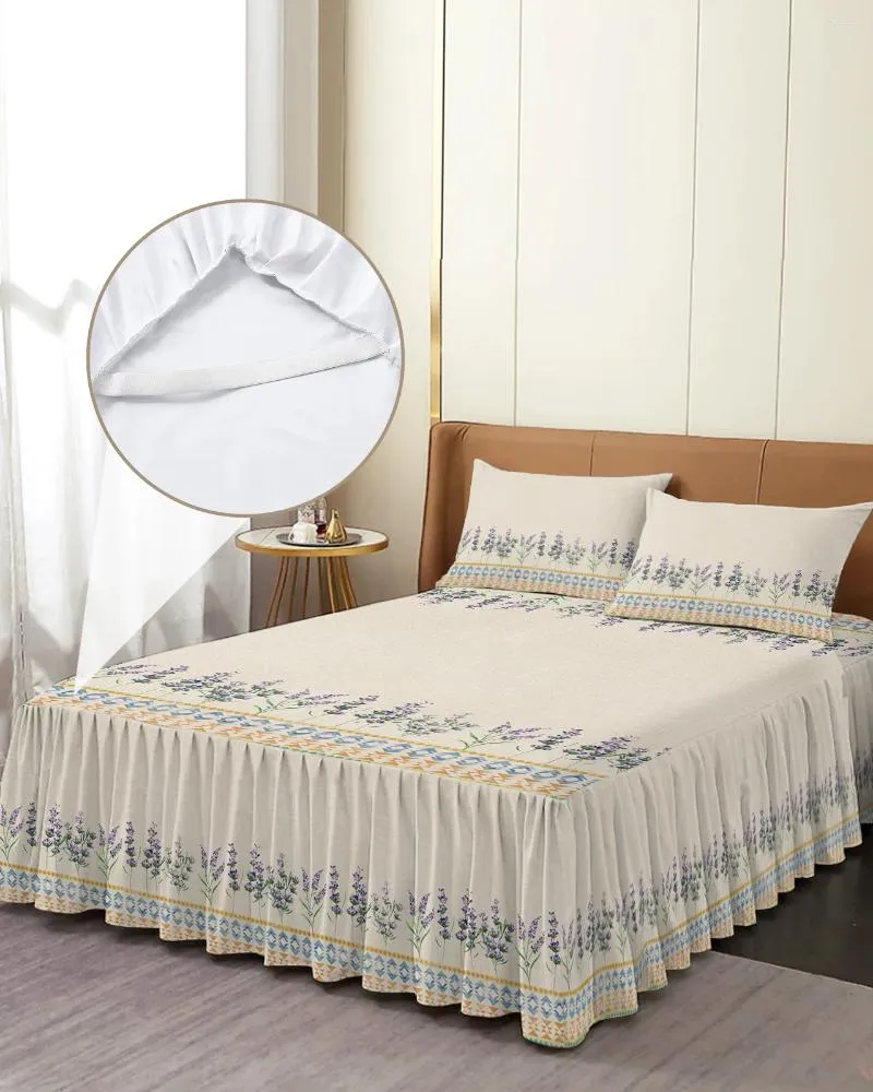 Bed Skirt Lavender Flowers Bohemia Elastic Fitted Bedspread With Pillowcases Protector Mattress Cover Bedding Set Sheet
