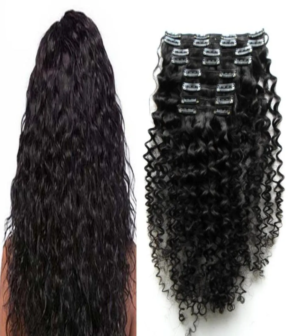 8pcs kinky curly clip in Human Hair Extensions Full Head 세트 100 인간 천연 머리 클립 INS 브라질 레미 헤어 2948667