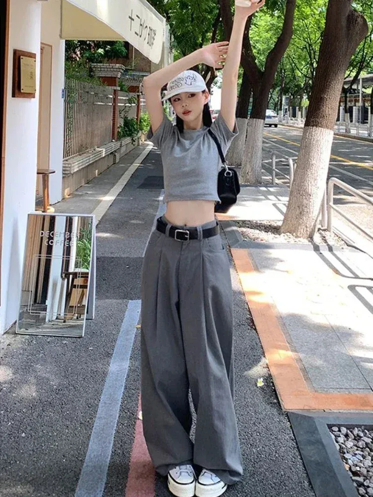 DHgate.com:Y2k Korean Grey Wide Pants - Vintage Grunge Baggy