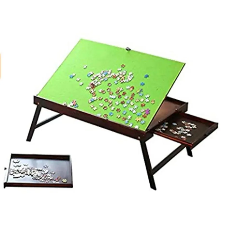Brinquedos de madeira crianças brinquedos de madeira quebra-cabeça mesa portátil dobrável tabuleiro de jogo com inclinação superfície antiderrapante para 1000 piec wood2367