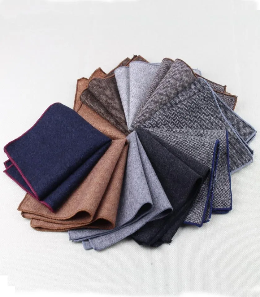 10st högkvalitativa Hankerchief -halsdukar Vintage Wool Hankies Men s Pocket fyrkantiga handdukar randig solid bomull 23 cm2177890