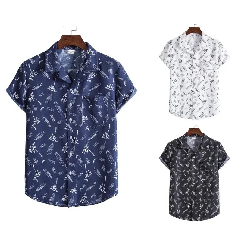 Białe kwiatowe hawajskie koszuli mężczyźni Chemise Homme Summer Short Sleeve Beach koszule Aloha Mężczyźni swobodny guzika na guziki Mężczyzna xxl 240102