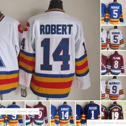 Movie Vintage Hockey 9 Lanny McDonald Jerseys CCM Embroidery 14 Rene Robert 19 Joe Sakic 5 Rob Ramage 8 Teemu Selanne 1 Chico Resch Jersey Black Red White