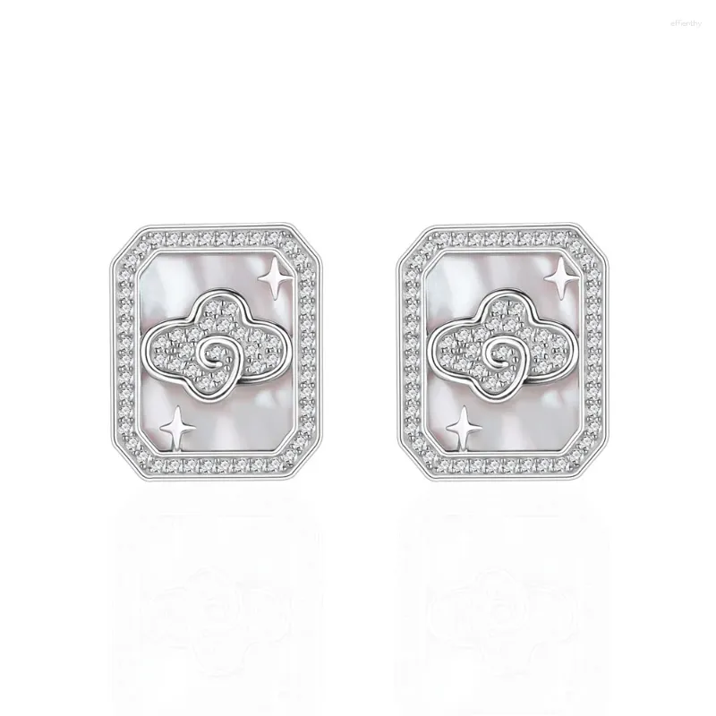 Stud Earrings Fritillaria With Diamond Square S925 Silver Cloud Star Fashion Light Luxury Outliers