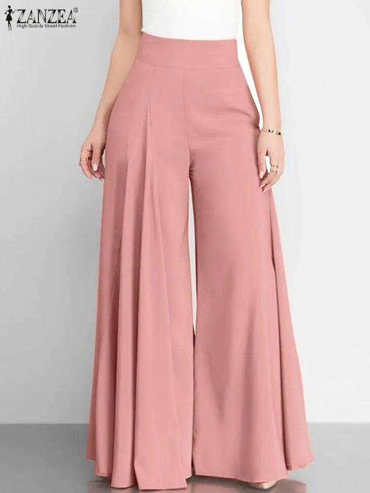 Dresses Women Elegant High Waist Wide Leg Pants ZANZEA 2023 Spring Vintage Flare Trousers Casual Solid Zipper Pantalon Female Palazzo