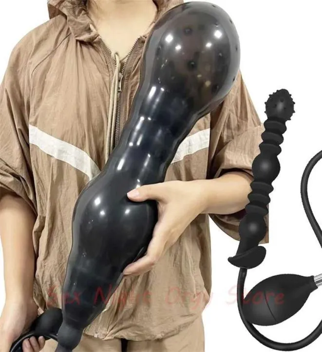 Expansão do massageador de brinquedo sexual 1852 cm Super Longo Inflável Plugue Anal Dobrável Inflar Buttplug Enorme Bomba Vibrador Bdsm Fist Strap em Pul4930932