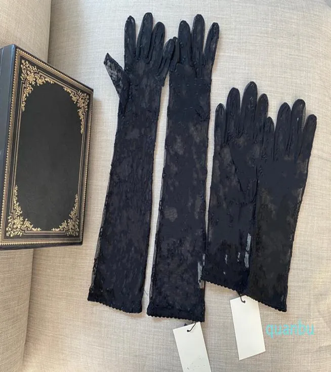 Black Tulle Gloves For Women Designer Ladies Letters Print Embroidered Lace Driving Mittens for Women Ins Fashion Thin Party Glove2512656