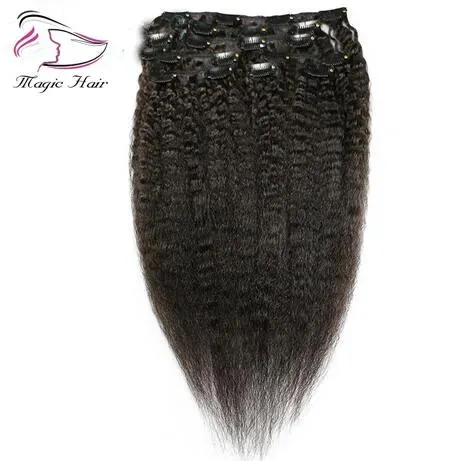 Tissage Yaki crépus lisses avec clips, Extensions de cheveux 100% naturels brésiliens Remy, couleur naturelle, 8 pièces et 120 g/ensemble