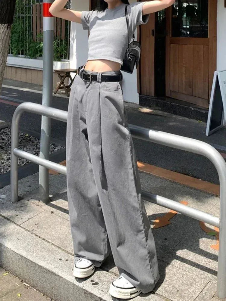 DHgate.com:Y2k Korean Grey Wide Pants - Vintage Grunge Baggy