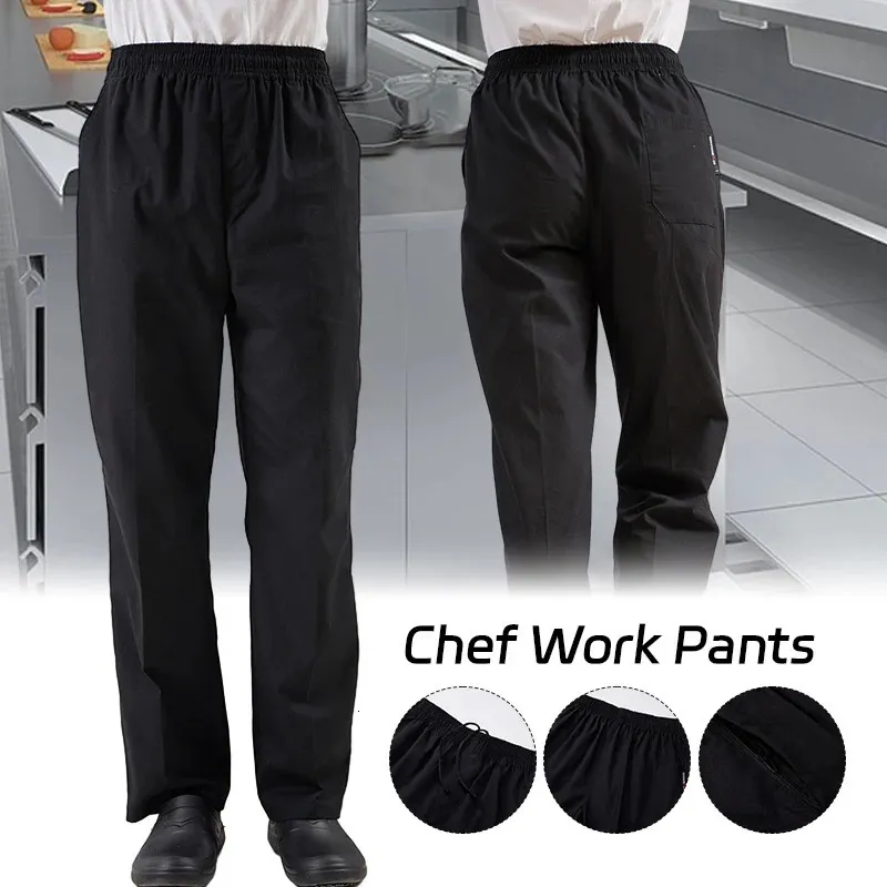 Black Unisex Chef Service Cook Uniform de Partie Executive Long Pant Elastic Restaurant Food 240102