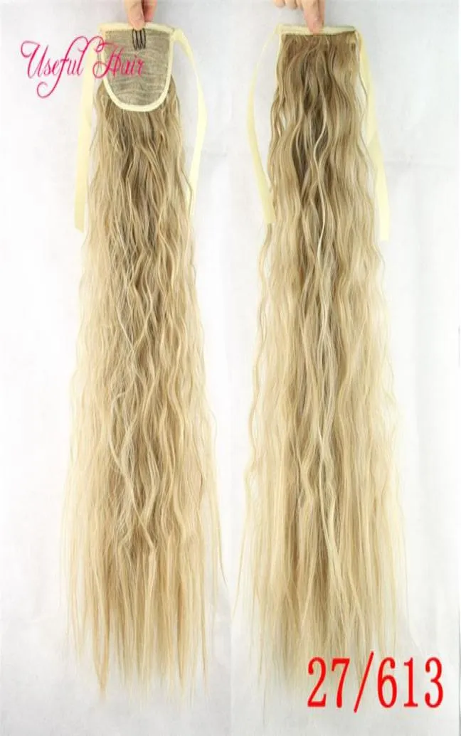 Todo el cabello Pony Tail Postizos Cordón Ponytails peine cola de caballo extensión de cabello rubio rizado clip en extensiones de cabello para bla1670071