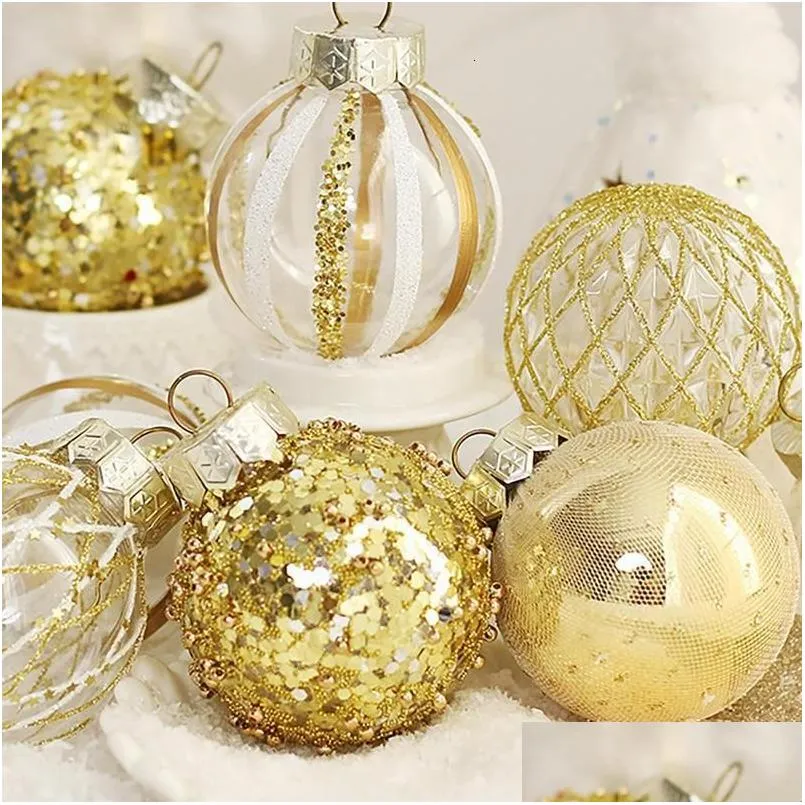 Décorations de Noël balles d'arbre suspendus 25 pcs ornements Baubles scintillants PVC White Gold Set pour 221123 Drop Livrot Home Garden Dhjbc