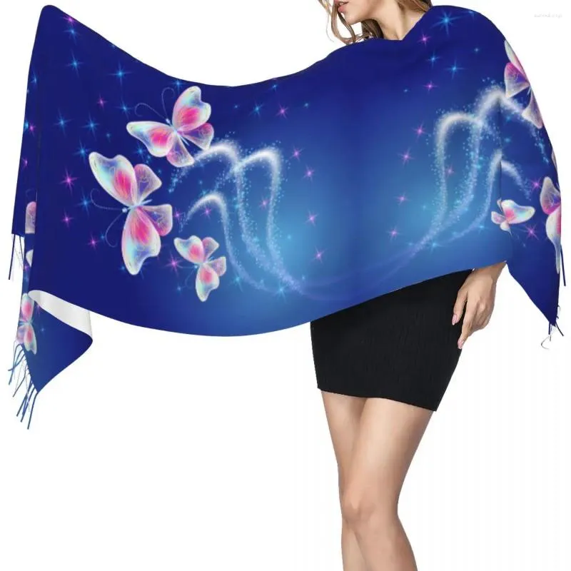 Sciarpe Sciarpa con nappa Pashmina Scialle caldo invernale Avvolgere Bufanda Fantasia Farfalle volanti Fuochi d'artificio e saluto luminoso Cashmere