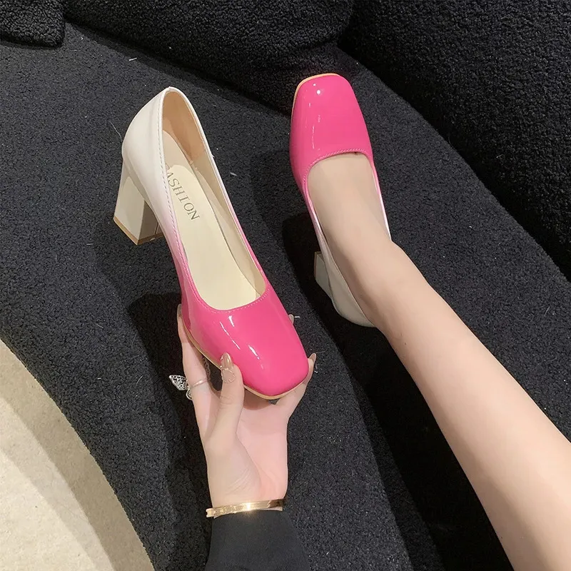 Spring Fashion British Vintage Style Pumps Women Plus Size 43 Square Stopa Buty na wysokim obcasie Kobieta Zapatos de Mujer 240102