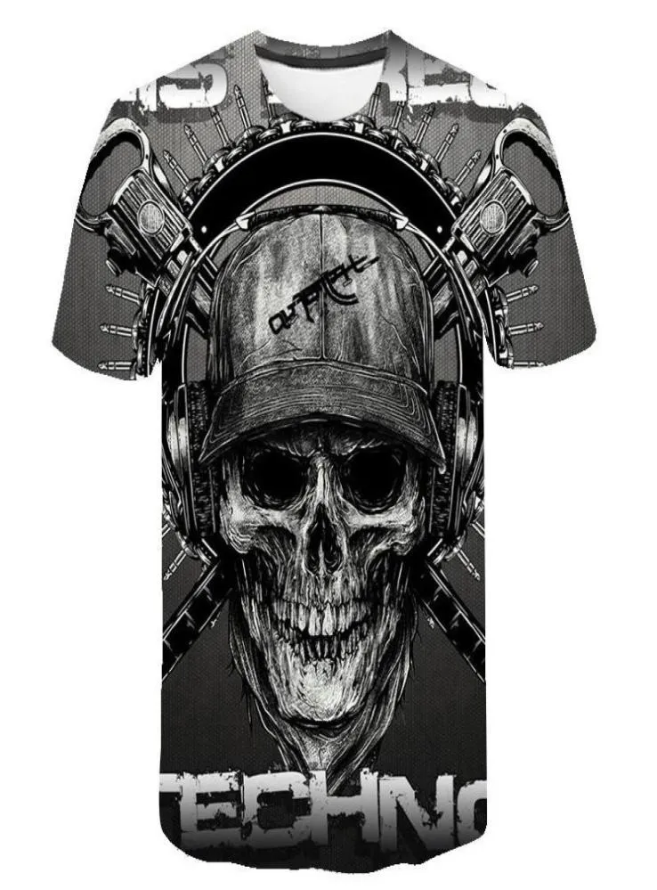 Skull T Shirt Men Skeleton Tshirt Punk Rock Tshirt Gun T Shirts 3D Print Tshirt Vintage Men Clothing Summer Tops Plus Size 6XL7302027