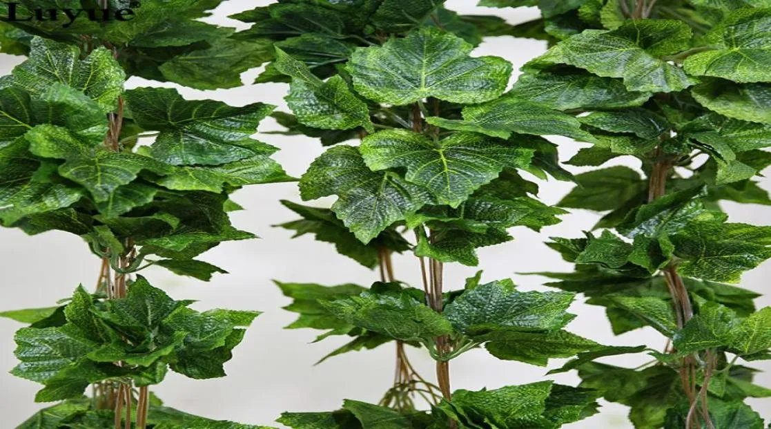 Fête de Noël 10 pièces guirlande de feuilles de raisin en soie artificielle fausse vigne lierre intérieur extérieur décor à la maison fleur de mariage feuilles vertes Chri1693558