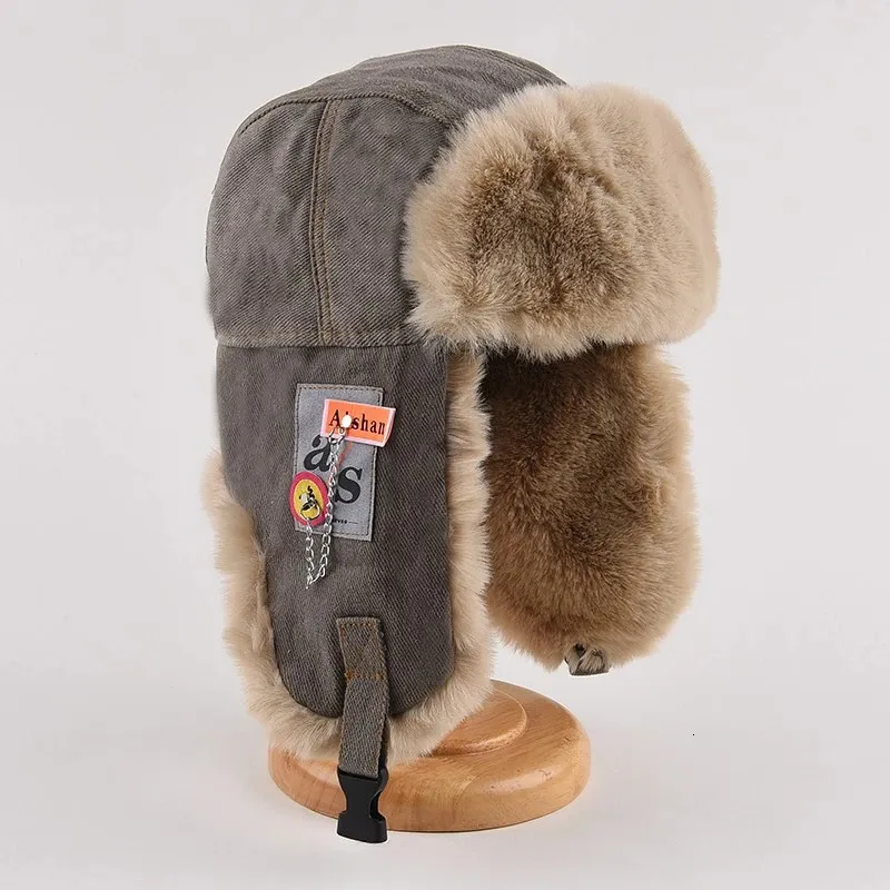 Quente bombardeiro chapéu masculino feminino grosso russo ushanka pele moda masculino feminino inverno preto cinza earflap boné de esqui 240103