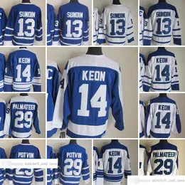 Movie Vintage Hockey 13 Mats Sundin Jerseys CCM Embroidery 14 Dave Keon 29 Mike Palmateer 13 Mats Sundin Jersey White Blue Green