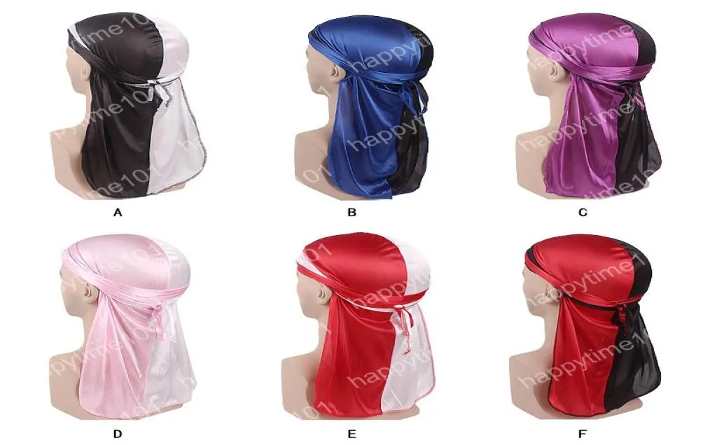 Sälj New Fashion Men039s Double Color Satin Durags Bandanna Turban Wigs Men Silky Durag Headwear Headband Pirate Hat8320672