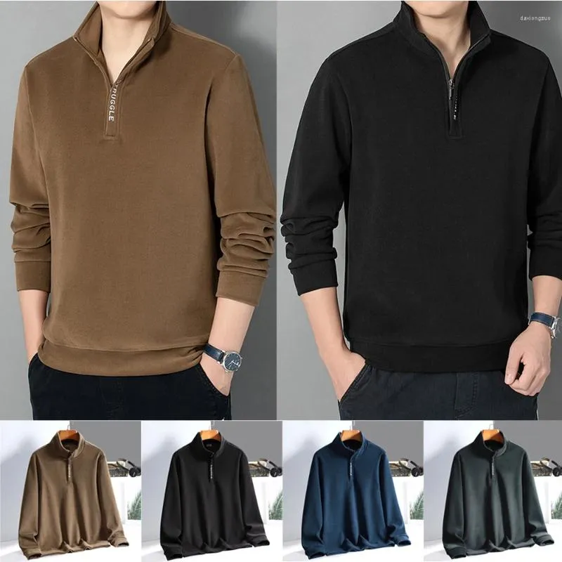 Men's Sweaters Half Zipper Sweatshirts Autumn Spring Solid Color Turtleneck Tops Thicker Pullover For Male Hoody 5XL
