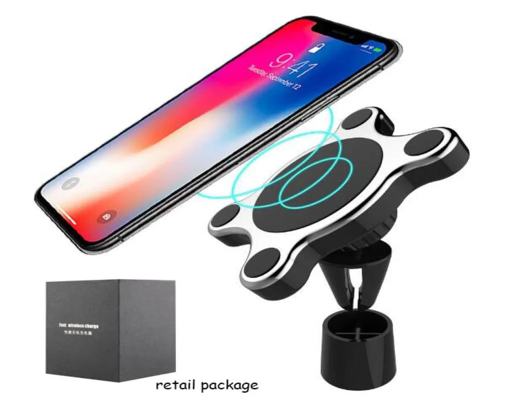 Wireless Charger Car Holder Magnetic Car Holder Car Air Vent Mount för iPhone X Android Samsung med detaljhandelspaket8414857