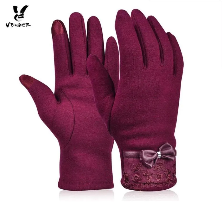 VBIGER Women Fashionable Lace Bowknot Touchscreen Gloves Female Winter Warm Gloves Elegant Flocking Warmer Lace Gloves Mittens S103922432