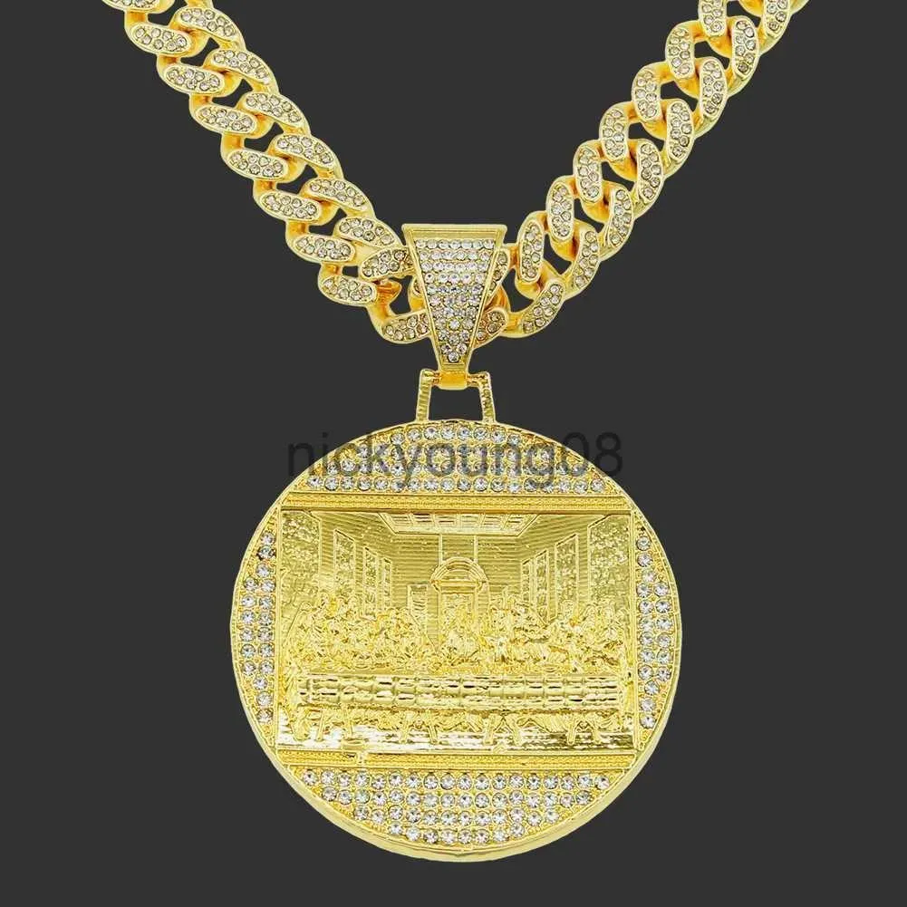 Necklaces Pendant Necklaces Last Supper Pendant Big Jesus Iced Out Bling Zircon Gold Color Charm Necklace Fashion For Men Father's Day Gift