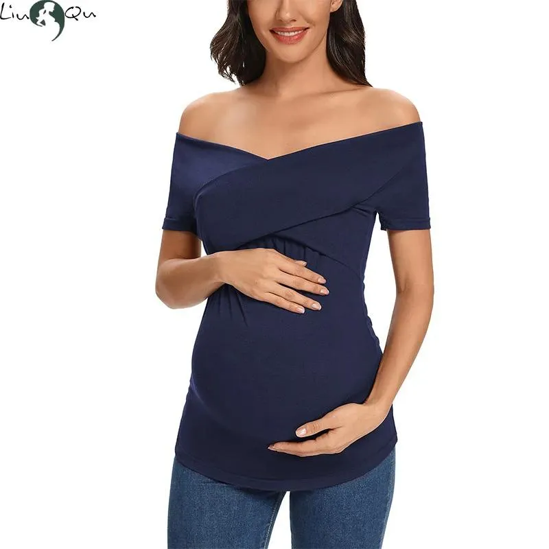 Shirts Womens Maternity Nursing Tops Short Sleeve Shirts Tie Front Knot Stripe Casual Pregnancy Breastfeeding Clothes for Women Summer