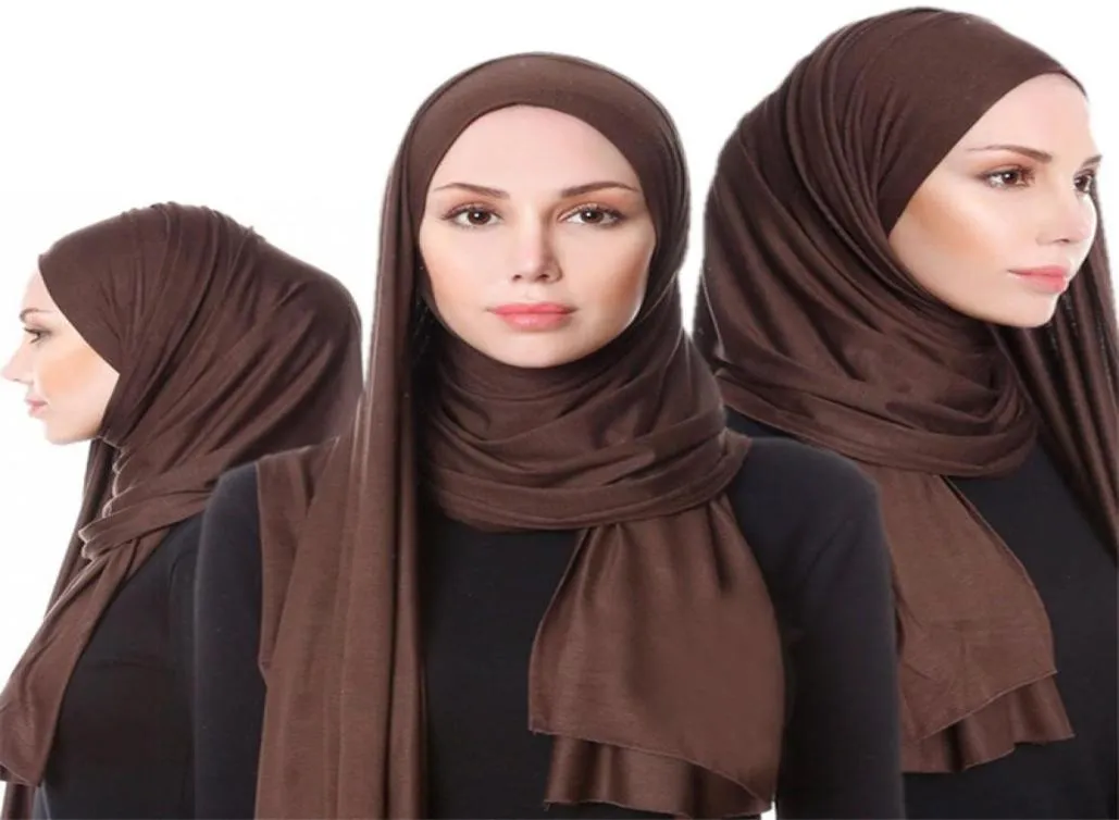 2019 Donne Elastico Jersey Sciarpa Hijab Solido Traspirante Abbigliamento Musulmano Turbante femme Scialli e Involucri Islam Arabo Testa Sciarpe6234831